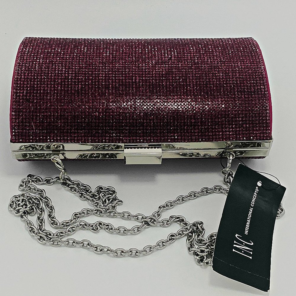 INC Ranndi Sparkle Shoulder Clutch Fuchsia Silver